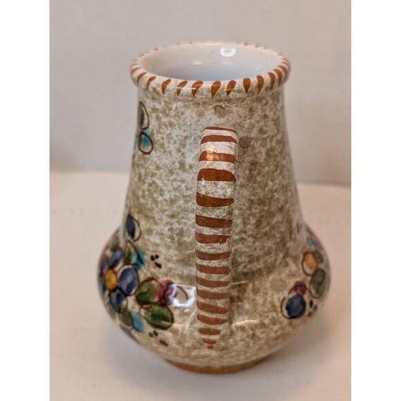 Vintage Italian Hand-Painted Ceramic Double-Handle Vase With Floral Design 4.75" - Picture 6 of 7